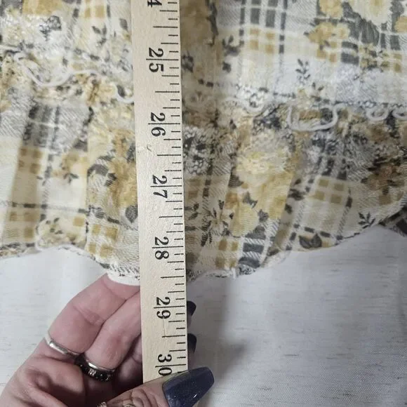 Mini Milkmaid Babydoll Puff Sleeve Dress M Sheer Lace Floral Plaid Twee Yellow - Picture 11 of 12